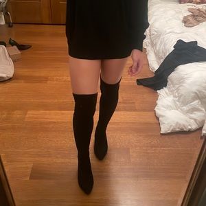 Black knee high faux suede boots